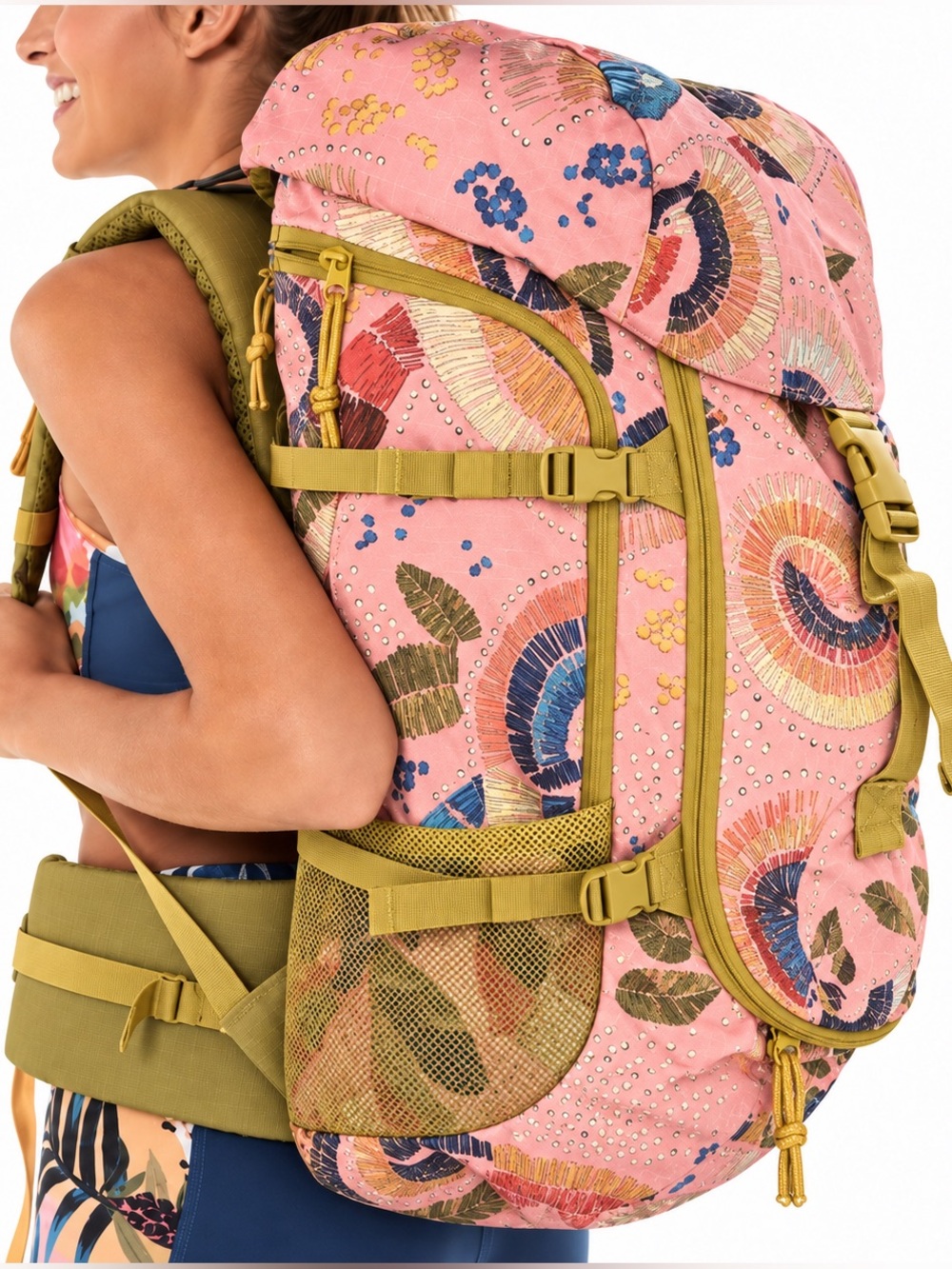 FARM Rio Pink Yellow Hiking Camping Backpack NWT